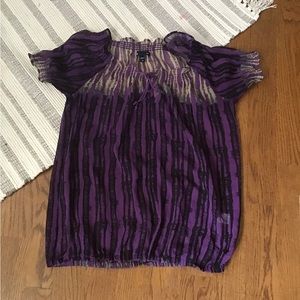 Gap, Sheer, short sleeved blouse, women’s XS, purple, yellow, black.
